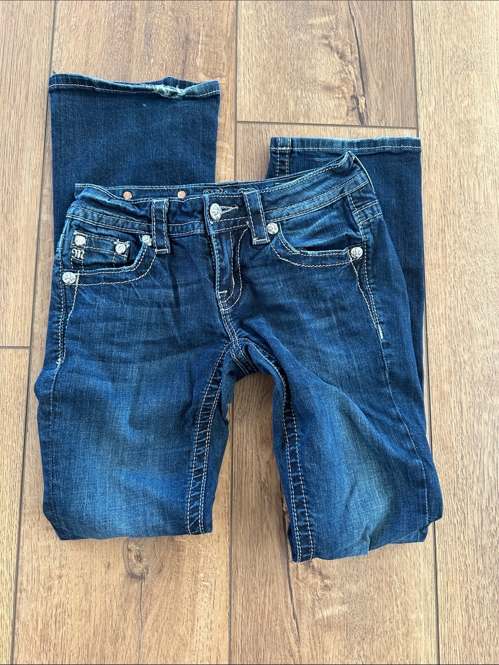 Miss Me Indigo Blue Boot Cut Jeans with Embellished Pockets